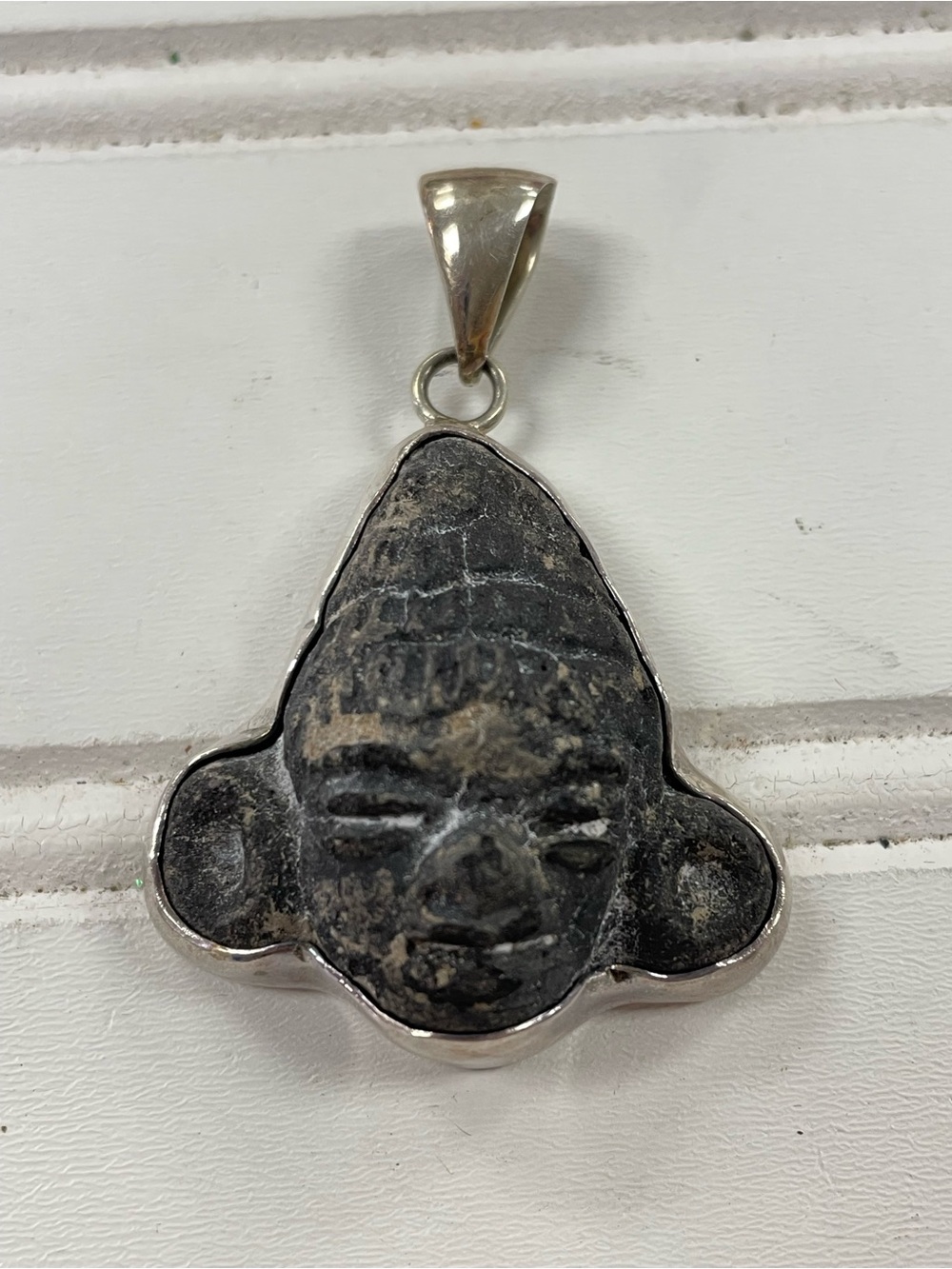 Charles Albert Fossil & Sterling Silver Face-Mask Necklace Pendant
